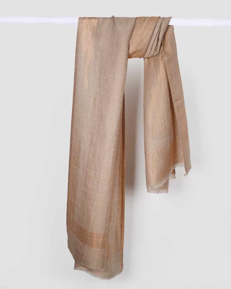 Golden Pashmina Wool 4 Side Zari Border Stole